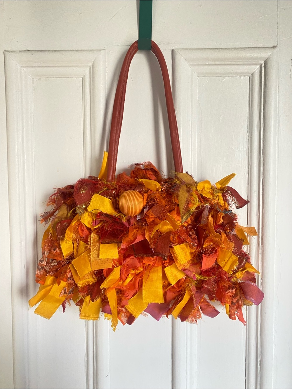 Boho Fringe Patchwork Tote Bag in Orange